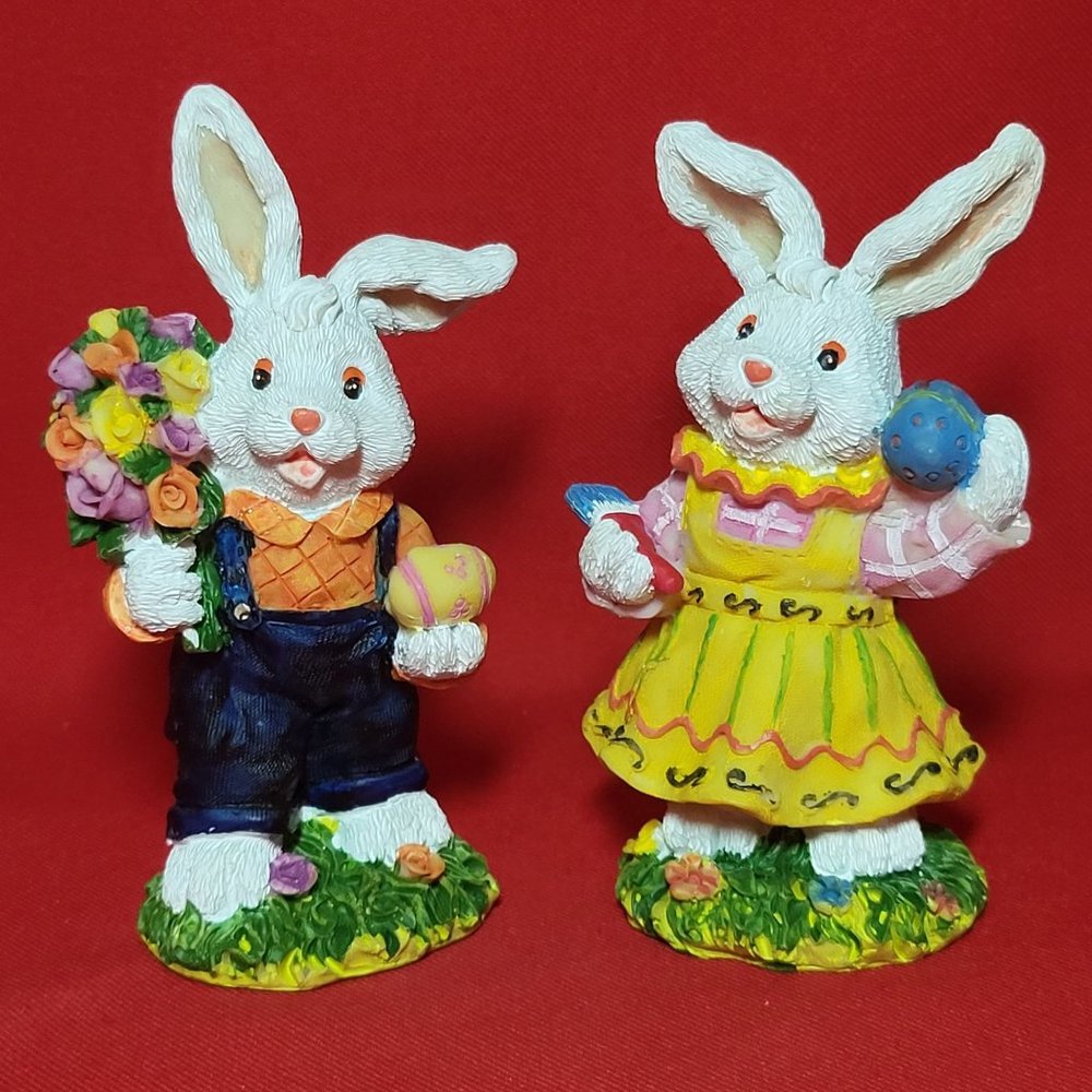 VTG Ks Collection Spring Easter Bunny Rabbit Figurine Home Decor Set of 2